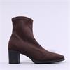 Miss Elastic Block Heel Ankle Boot - Brown Stretch